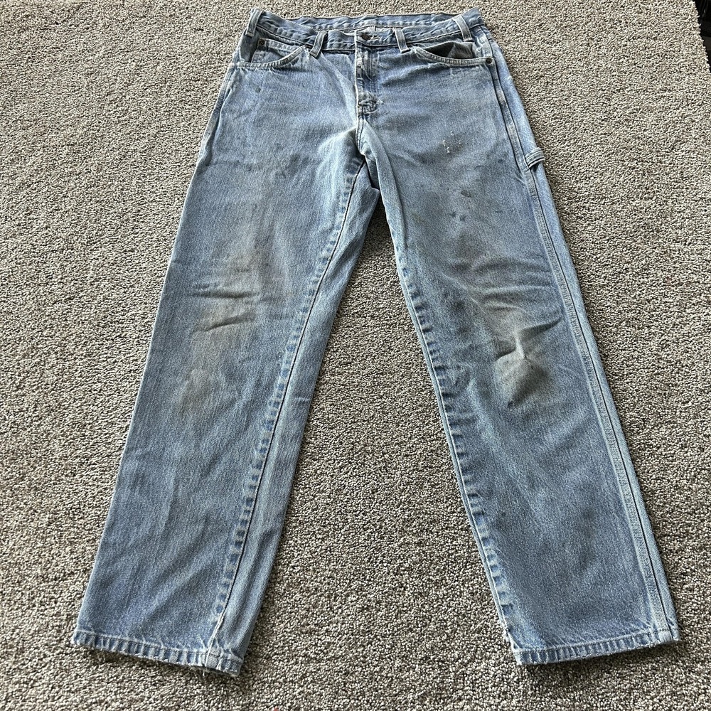 Dickies Carpenter Jeans Mens 32x32 Light Wash Blue Denim Relaxed Straight